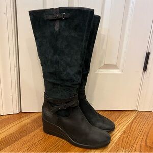 Ugg Lesley Waterproof Suede Leather Wedge Boots Black Women’s 11